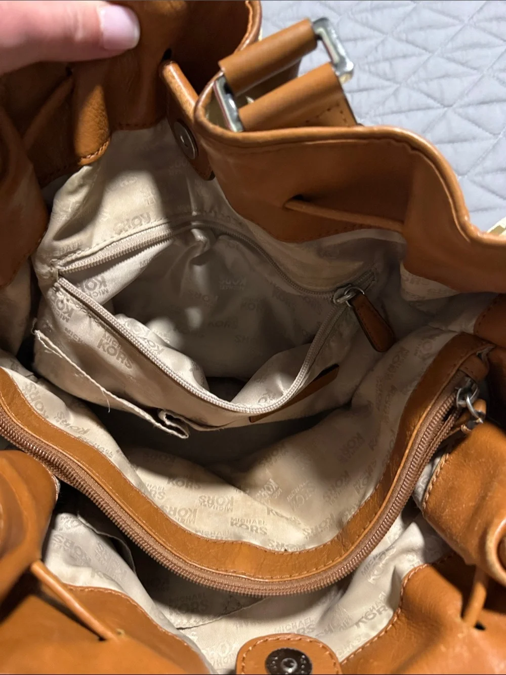 Michael Kors Cream & Tan Logo Satchel with MK Charm